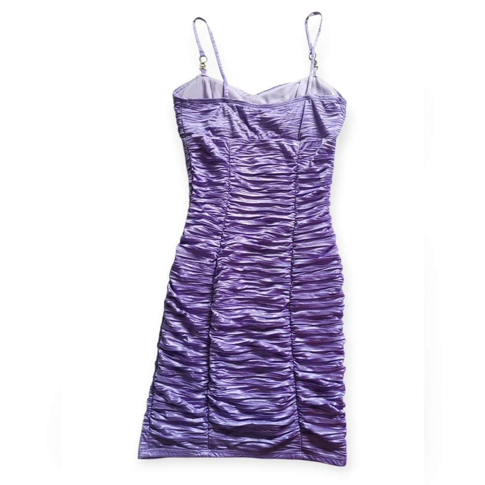 Vintage Y2K Le Chateau Ruched Bodycon Dress McBling Rhinestones Purple Small - Picture 6 of 14